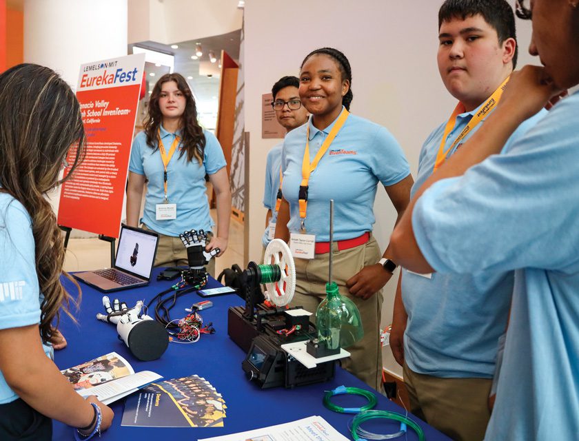 The Ygnacio Valley High School InvenTeam displays their invention “Dexterra” at EurekaFest.