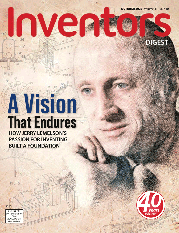 Inventors Digest October 2025 cover with a portrait of Jerry Lemelson with the headline A Vision That Endures