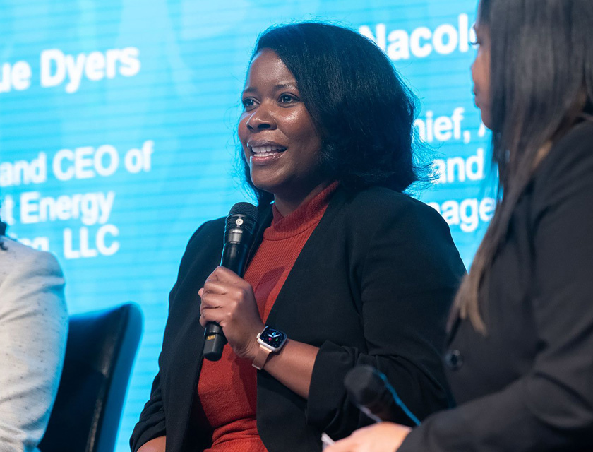 Monique Dyers speaking on a panel at the DOE Energy Justice and Equity Summit
